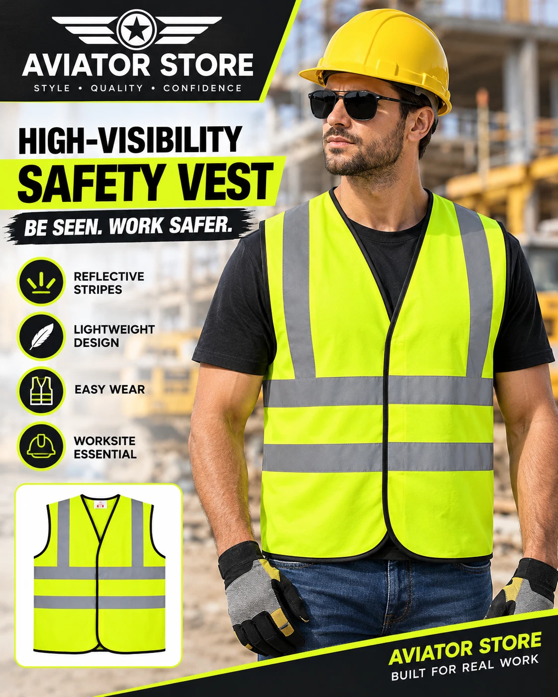 Super Duty Mesh High Visibility Safety Vest for Operations Black, Yellow, Orange - product detail image 8