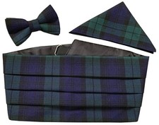 Black Watch Tartan Cummerbund Set Includes Bow Tie Hanky Formal Tuxedo Men