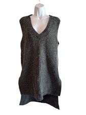 BCBGMAXAZRIA Grey Ribbed Knit V-Neck Sweater Dress High-Low Hem - Size Medium