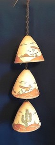 Vintage Handspun Ceramic Co, Stoneware 3-Tier Windchime Bells w/ SW Paintings