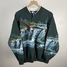 Vintage Art Unlimited AU Bald Eagle Nature Green AOP Made In USA Sweatshirt XL