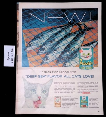 1960 Friskies New Fish Dinner ''DEEP SEA'' FLAVOR ALL CATS LOVE! Print Ad 52200