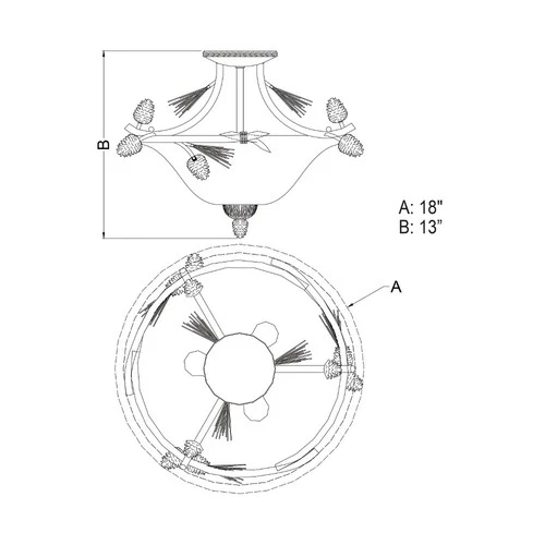 Vaxcel - Sierra 3-Light Semi-Flush Mount in Rustic and Bowl Style 13 Inches Tall - Picture 3 of 4