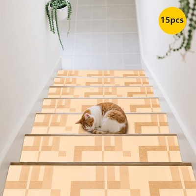 Rubber Anti-Slip Backing 15pcs Geometric Pattern Stair Carpet, Runner Rug, Sta