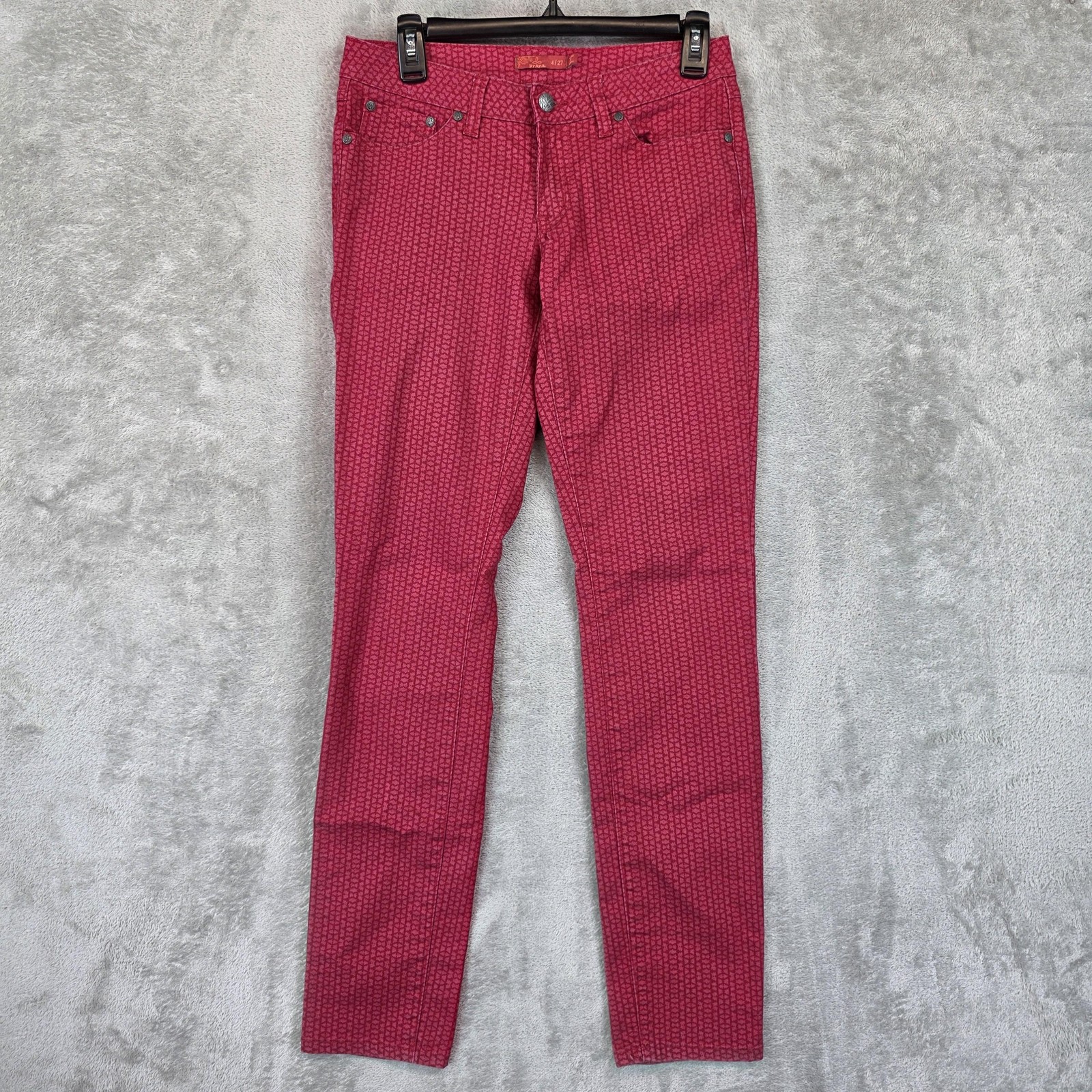 PrAna Kara Skinny Jeans Womens 4/27 Red Geo Print Organic Cotton Stretch Denim