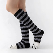 Women Coral Fleece Cotton Thick Warm Cat Paw Calf Winter Sleeping Floor Socks