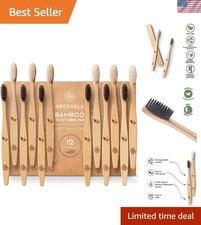 New Eco-Friendly Bamboo Toothbrush 12 Pack, Natural Soft Bristles, Charcoal I...