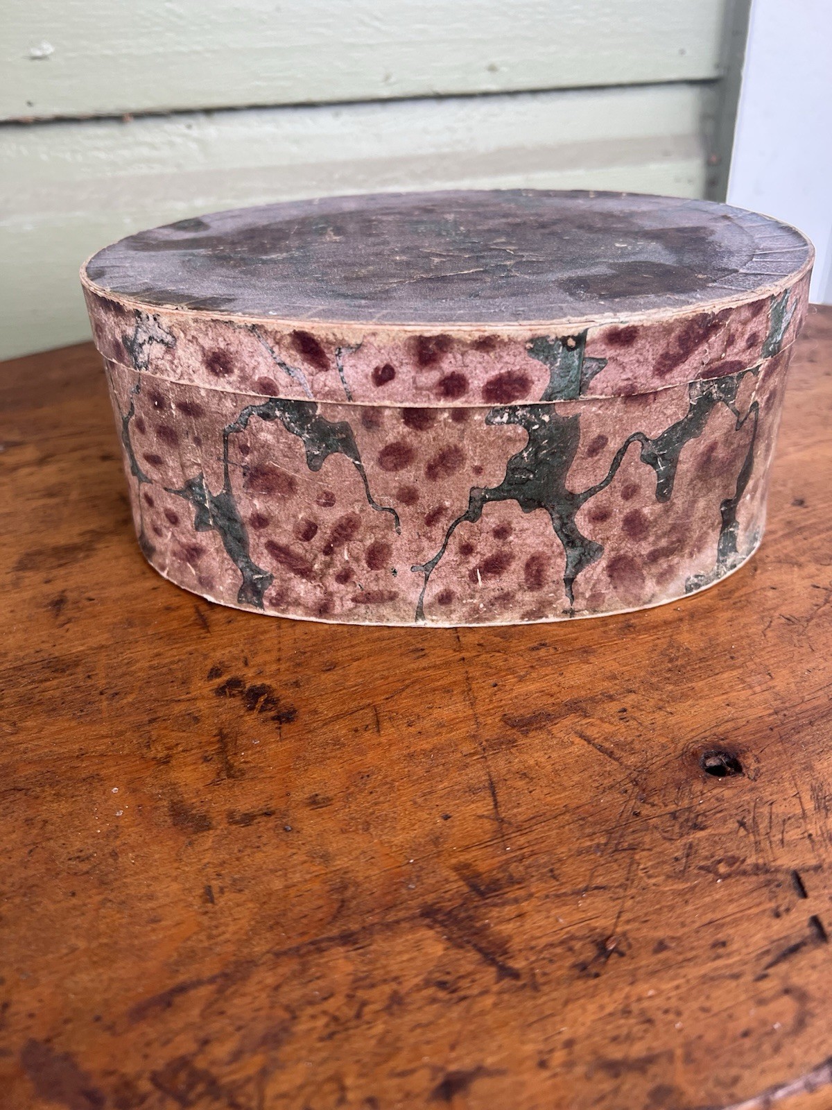 Fantastic Small Antique PA German Wallpaper Box Outstanding Color & Condition! 