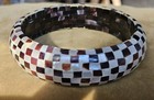 Vintage Mother of Pearl & Abalone Inlaid Black & White Checked Bangle Bracelet — photo 4