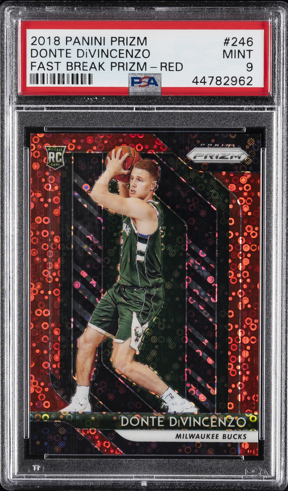 2018 PANINI PRIZM FAST BREAK PRIZM-RED #246 DONTE DIVINCENZO #/125 PSA 9
