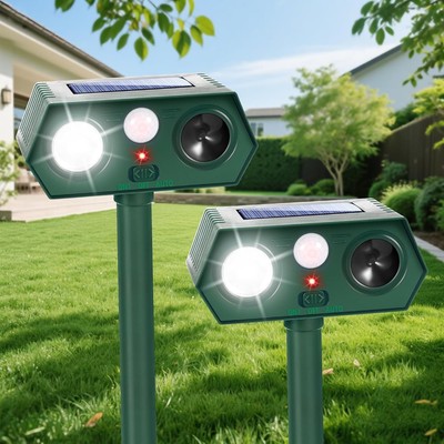 2Pack Deer Squirrel Cat Rabbit Repellent Outdoor Solar Ultrasonic Animal Repelle