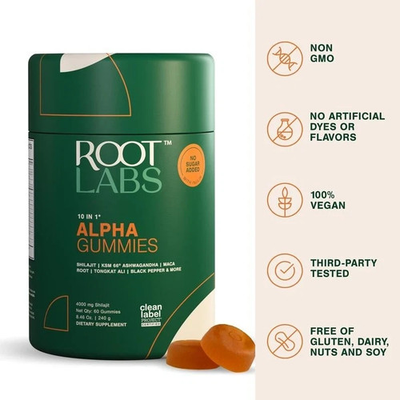 #ad Root Labs 10 1 Alpha Gummies 4000 mg Pure Shilajit with KSM 66 60 Gummies $11.80