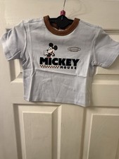 Disney Mickey Mouse Graphic Print Grey/Brown Cotton T-Shirt 0-3m