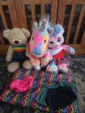 Lot 3 Build-a-Bear +Accessories  Champ W/Heart Rainbow Unicorn Wewearcute Ashley