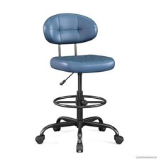 Drafting Chair Tall Office Armless Faux Leather Navy Blue Adjustable Height