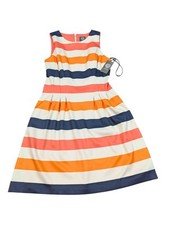 New Vince Camuto Size 8 Fit & Flare Dress Bright Stripe Pockets Navy Coral Prep