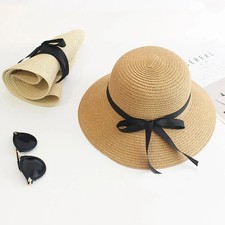Floppy Foldable Ladies Women Straw Beach Sun Hat Summer Travel Wide Brim Cap UK