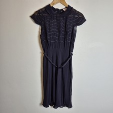 Whistles S Purple Aubergine Sheer Silk Mini Dress Short Sleeve Vintage Evening
