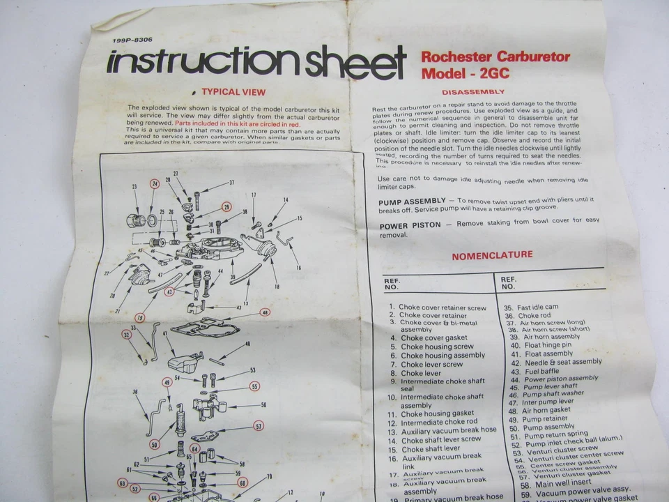 Kit de reconstrucción de carburador Niehoff CK-602A 1975-1976 Pontiac 260-V8 Rocheser 2MC Foto 3 de 4