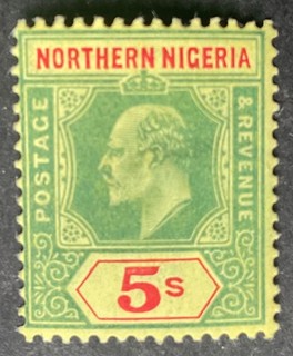 Northern Nigeria 1911 5 shilling green & red yellow stamp mint hinged
