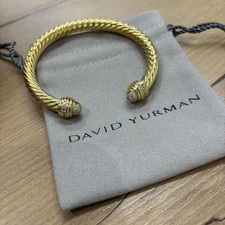 David 7mm Gold Dome Cable Cuff Bracelet 18k Gold & Diamond SZ:M