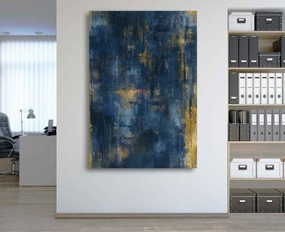 Midnight Indigo und Metallic Gold Abstract - Weathered Industrial Textur Canvas