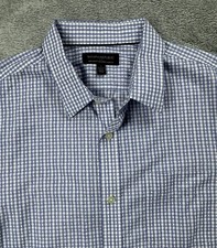 Banana Republic Shirt Men's Large Blue White Gingham Non-Iron Tailored Slim Fit