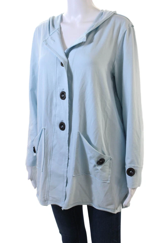 Blusa azul con botones de manga larga abierta de algodón Buda neón para mujer talla S Foto 2 de 4