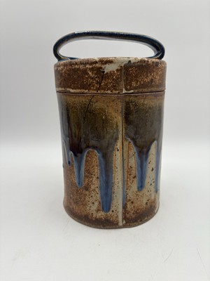 Vintage Blue Brown Drip Glaze Handmade Studio Pottery Canister Storage