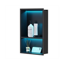 Stainless Steel Shower Niche 12" X 18", No Tile Needed Wall Niche with RGB Le...
