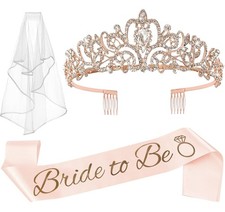 Bachelorette Party Decorations Bride Sash Veil Crown Rose Gold 3 Pcs