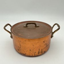 Vintage French Made Copper And Brass Handles Lidded Cooking Pot
