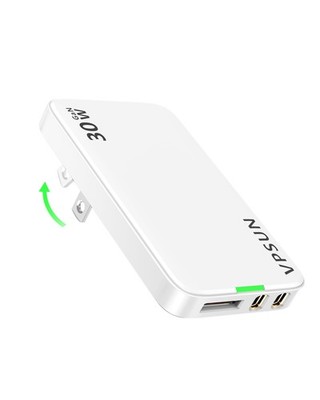 USB Wall Charger Block 30W,3 Port Ultra Thin Flat USB C Charging Plug,Foldabl...
