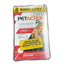 Pet Action Plus for Cats 8 Doses for Treatment Of Fleas Ticks and Lice