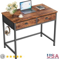 Compact Computer Desk W/ 2 Fabric Drawers Hooks Home Office Study Writing New