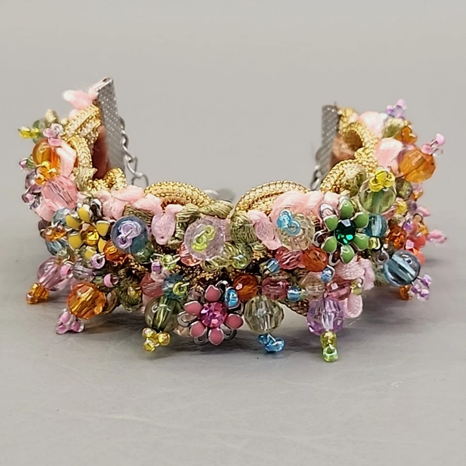 Beaded Bracelet Flexible Multicolor Pastels Fabric 7.5" - Image 4 of 4