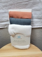Cloud Island Muslin Burp Cloths 3-Pack Cotton Solid White Gray Orange
