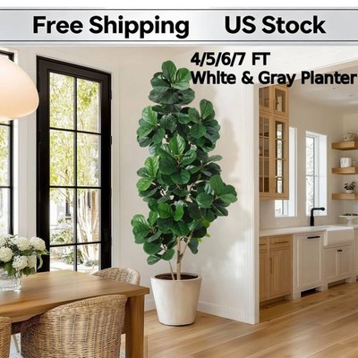 Low Maintenance Faux Fiddle Leaf Fig Tree Artificial Ficus Lyrata Weighted Pot