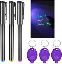 3 Pcs Invisible Ink Pen w/ UV LED Keychain Flashlight Pen for Secret Notes