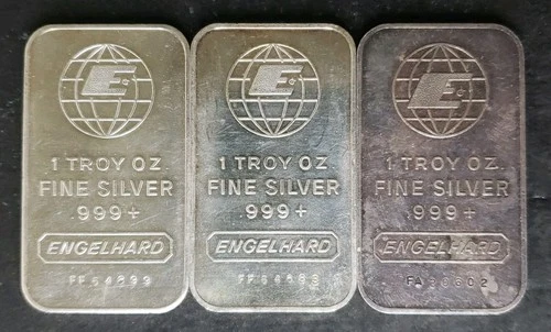 Lot of Three Engelhard 1oz Silver Bullhorn Bars