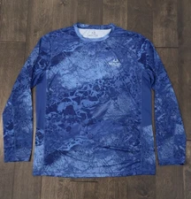Realtree Fishing Long Sleeve Performance Tee Shirt Mens Size L Blue Water Camo