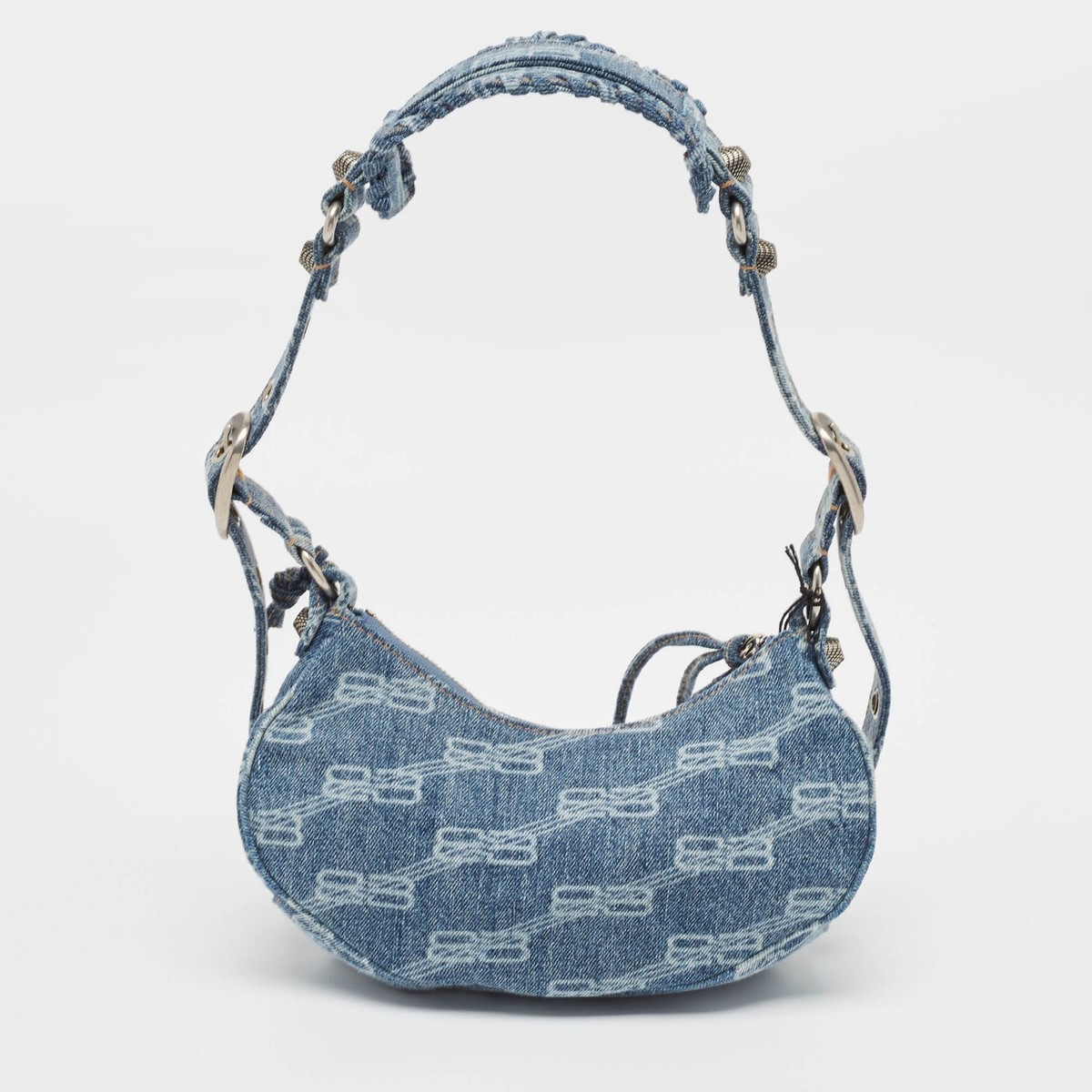 Balenciaga Blue BB Monogram Denim XS Le Cagole Shoulder Bag