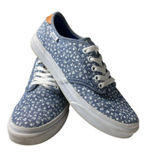 VANS Women's Shoes 7 Blue White Floral Print Lace Up Canvas Low Top Low Top