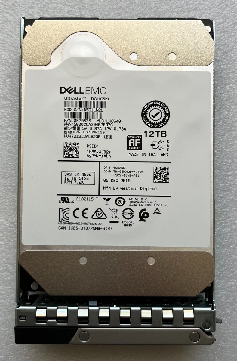 9HXK6 DELL HUH721212AL5200 12TB 7.2K 12Gbs 3.5 SAS 09HXK6 HDD Hard