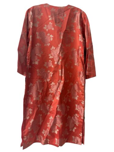 Vtg House of Ming Kimono Duster Jacket Size S Orange and Gold Buttons Pockets - Picture 2 of 5
