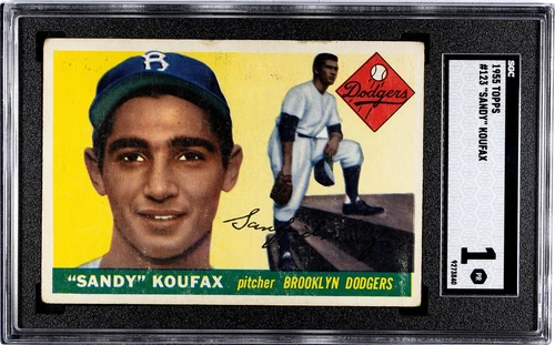 1955 TOPPS #123 SANDY KOUFAX SGC 1 ROOKIE CARD BROOKLYN DODGERS hall of fame