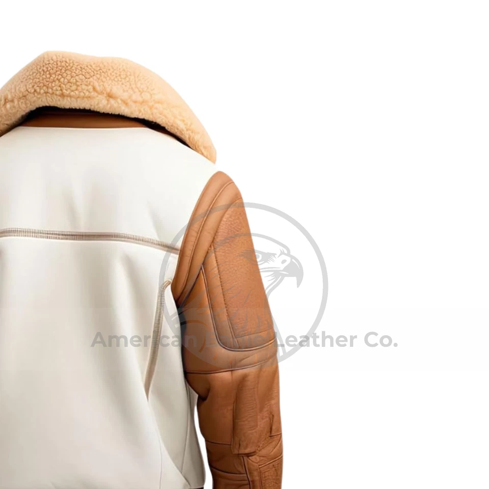 Men's RAF Aviator B3 White Real Leather Jacket Pilot Flying Bomber Shearling Fur - Image 4 of 4