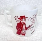 Vintage Anchor Hocking Wyatt Earp Us Marshal Cup Mug Milk Glass w Red 3" Tall