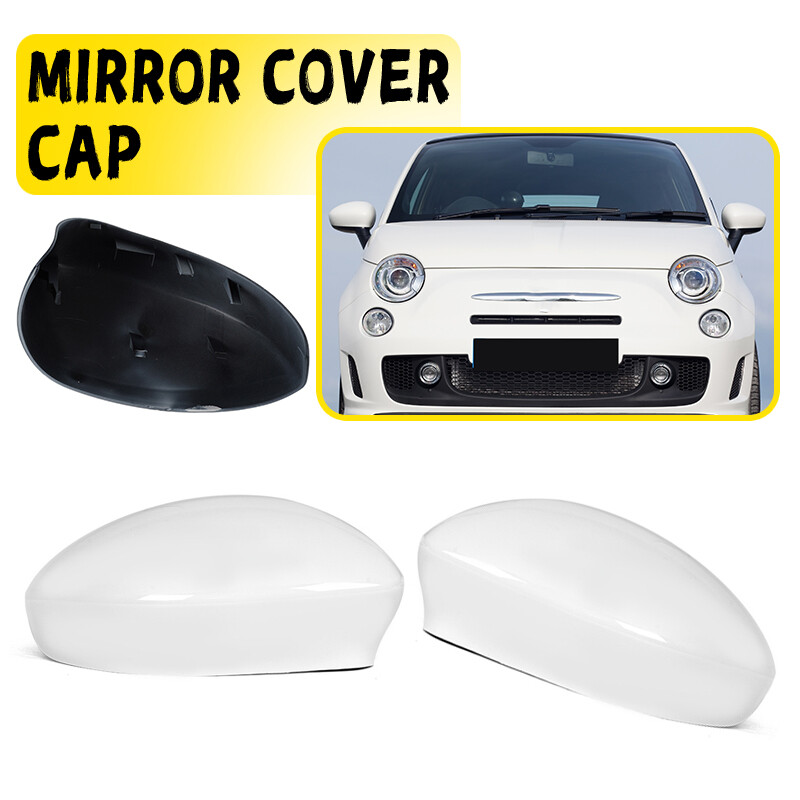 Pair Rearview Side Mirror Cover Cap Replacement White For Fiat 500 2007-2023