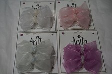 Girls Small Set of Hairbows French Clip White Pink Gray Blue Light Purple Beads